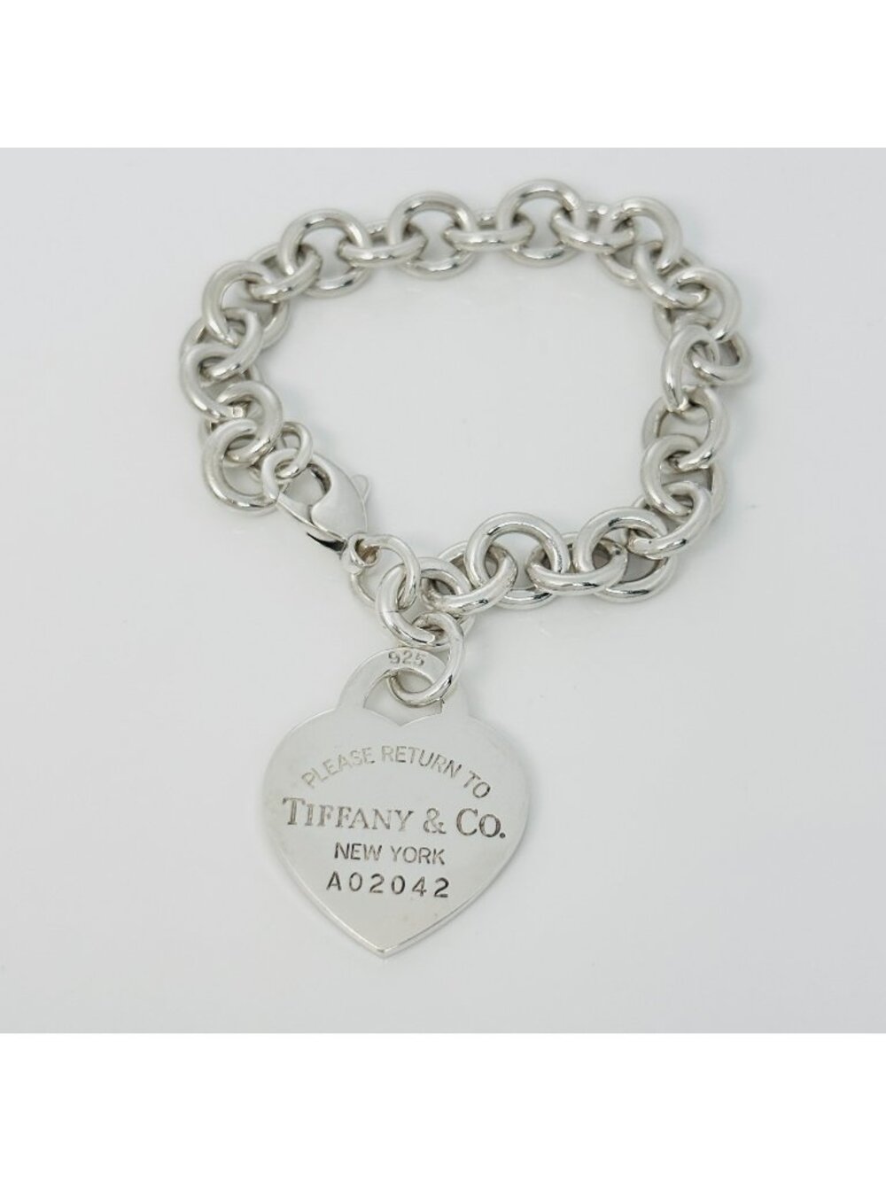7.5" Medium Please Return to Tiffany New York Heart Tag Charm Bracelet in Silver